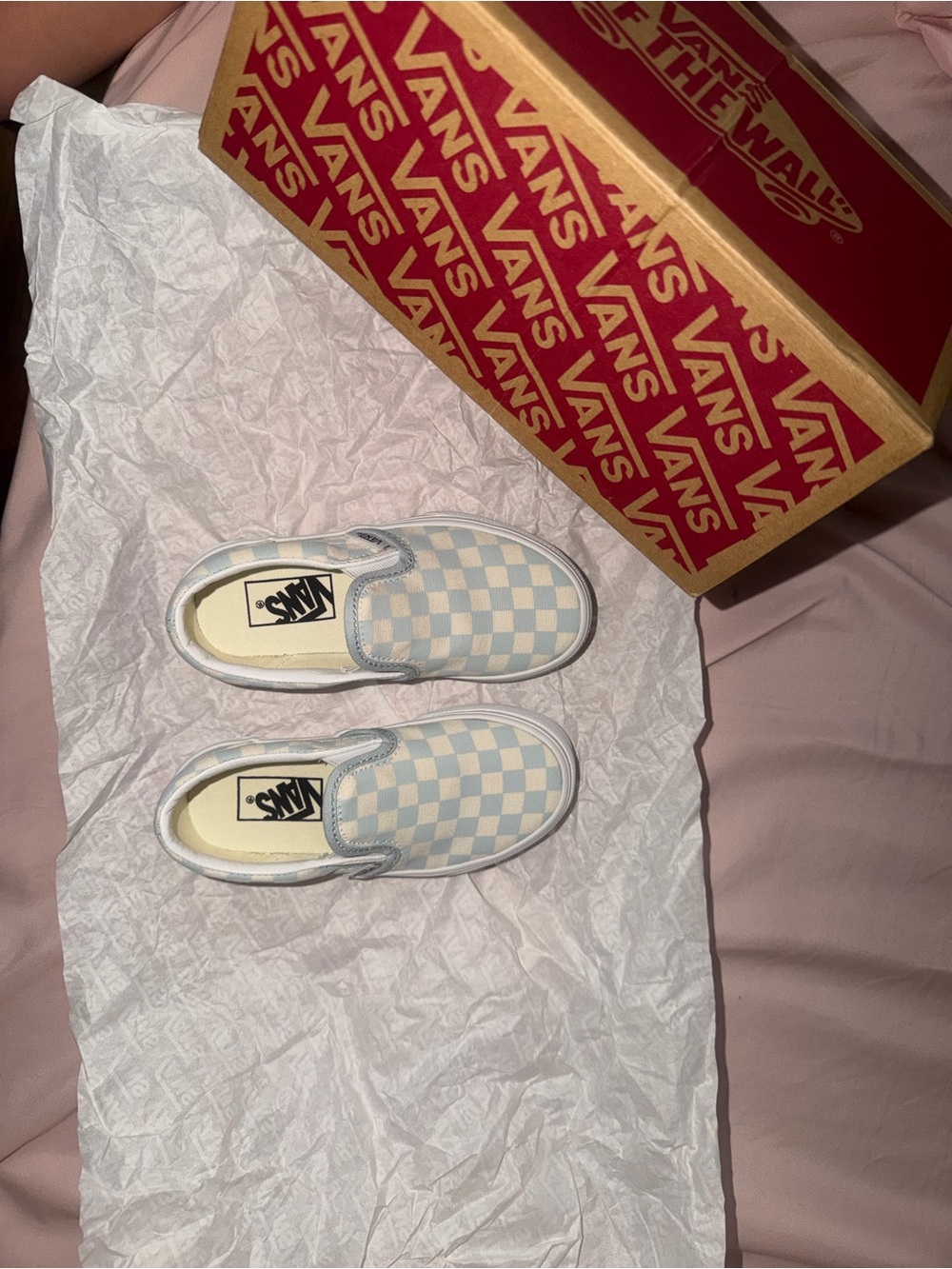 Vans Slip‑On Checkerboard in Light Blue and White
